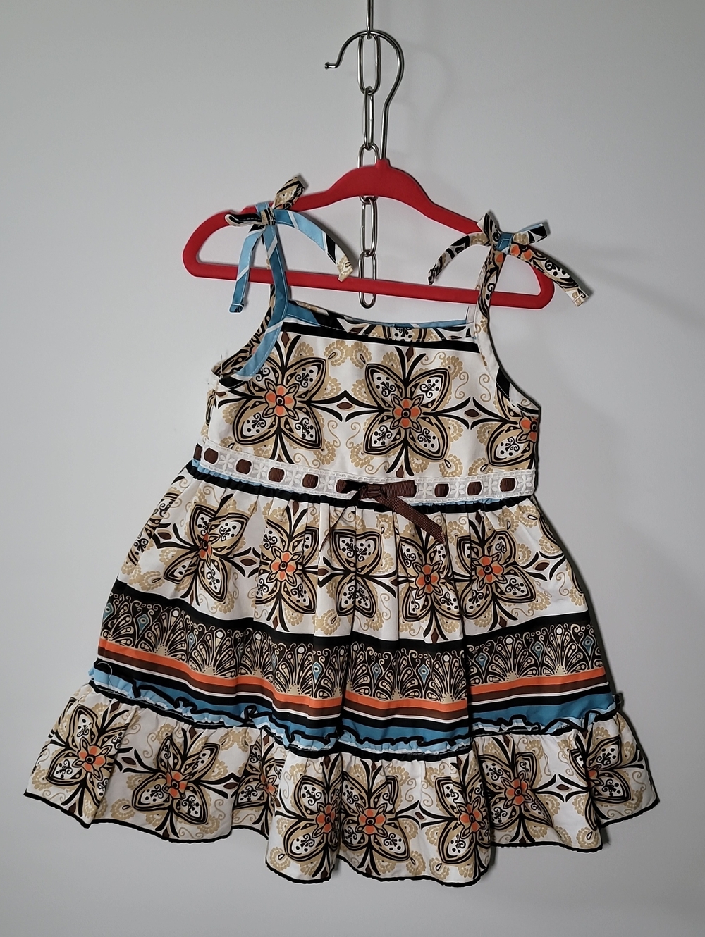 Blueberi Boulevard Floral Tiered Sundress in White, Blue, Orange, Black